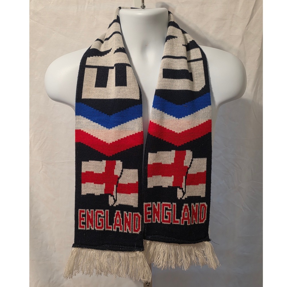 England National Team Soccer Scarf Navy Blue Red White Knit Fringe Fan Gear